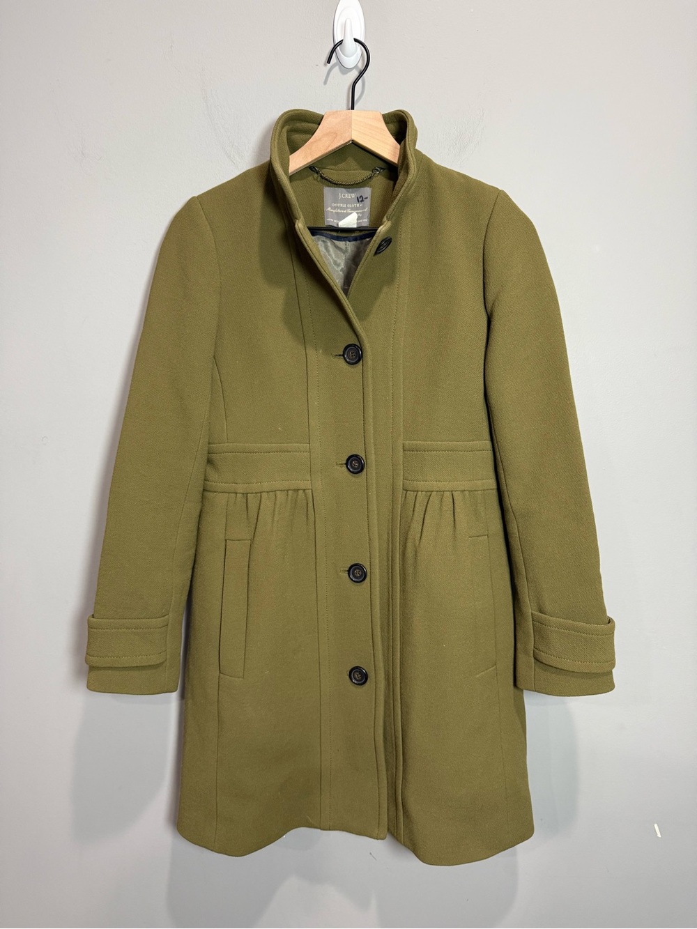 J.Crew Double Cloth Wool Coat Size 4 Olive Green Italian Wool